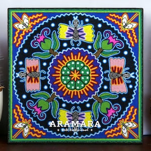 12&quot; Huichol painting, Native art, Huichol art, Mexican art, Mexican decor, Mexican painting, Mexican wall art, Mexican folk art, 30-547