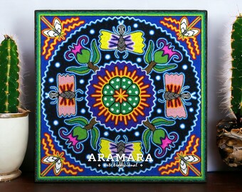 12" Huichol painting, Native art, Huichol art, Mexican art, Mexican decor, Mexican painting, Mexican wall art, Mexican folk art, 30-547