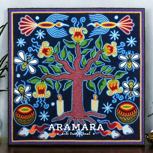 12" Huichol painting, Native art, Huichol art, Mexican art, Mexican decor, Mexican painting, Mexican wall art, Mexican folk art, 30-549