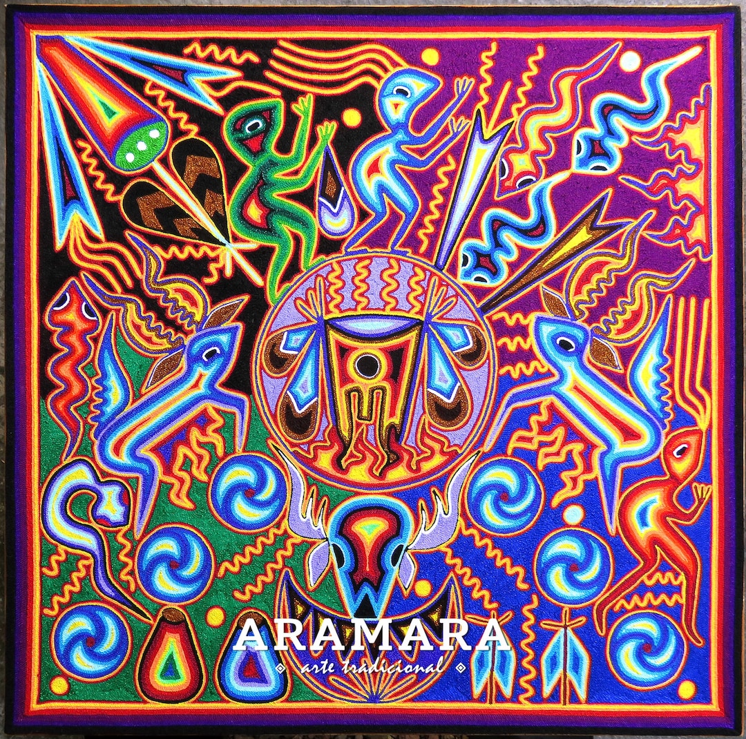24" Huichol Painting, Mexican Wall Art, Mexican Folk Art, Huichol Art ...
