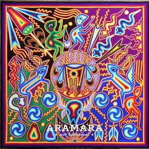 24&quot; Huichol painting, Mexican wall art, Mexican folk art, Huichol art, Mexican art, Mexican decor, Native art, Mexican painting, 60-254
