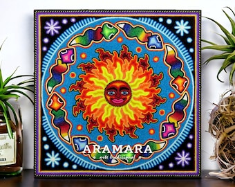 12" Huichol painting, Native art, Huichol art, Mexican art, Mexican decor, Mexican painting, Mexican wall art, Mexican folk art, 30-554
