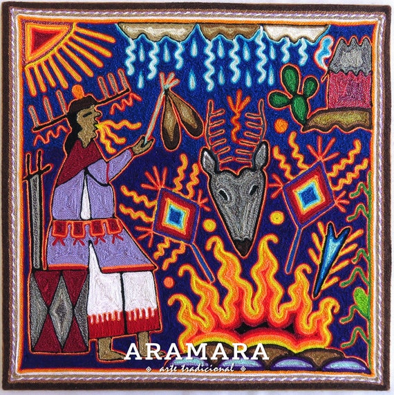 12 Huichol Painting Mexican Folk Art Wall Decor Native 30 314