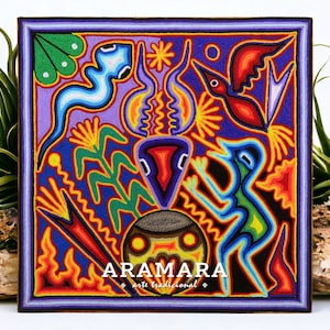 12&quot; Huichol painting, Native art, Mexican painting, Huichol art, Mexican wall art, Mexican decor, Mexican art, Mexican folk art, 30-535