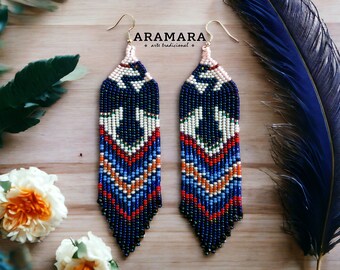 Reiher Ohrringe, Huichol Ohrringe, mexikanische Ohrringe, indianische Ohrringe, Vogel Ohrringe, mexikanischer Schmuck, Native Schmuck, AO-0576