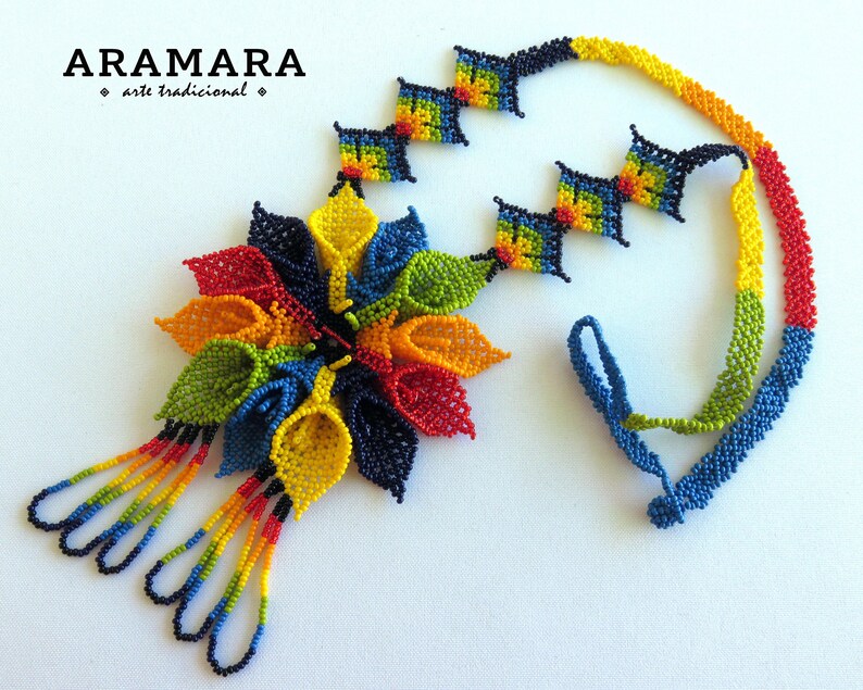 Beaded Flower Huichol jewelry Mexican Necklace Huichol necklace Flower necklace Mexican Jewelry CFG-0194 Native american necklace