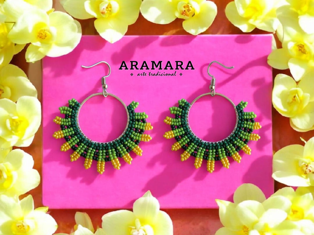 Hoop Earrings, Mexican Folk Art, Mexican Earrings, Seed Bead