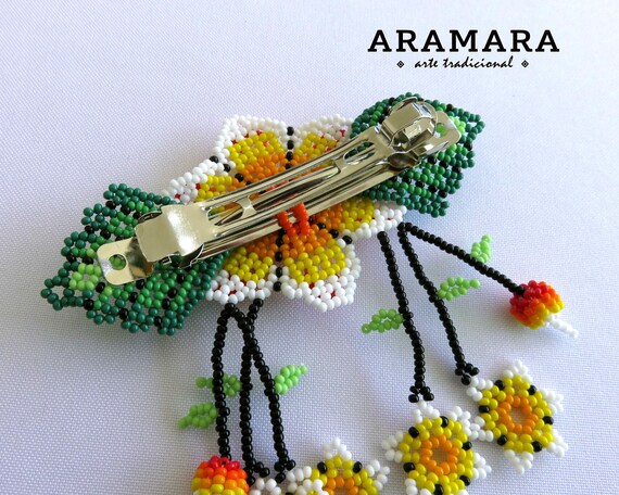 Huichol Hair Accessory Indigenous Beaded Barrette, Handmade Huichol Hair Clip  main image 2