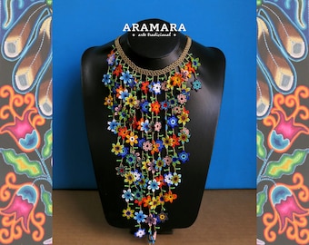 Huichol-sieradenset, Huichol-ketting, Huichol-oorbellen, boho, Mexicaanse sieraden, Huichol-sieraden, Mexicaanse ketting, Indiaan, JGO-0064