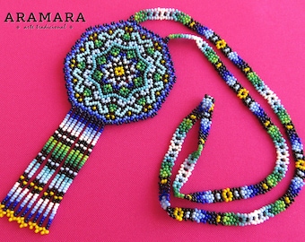 Huichol Jewelry set, Huichol necklace, Mexican Necklace, Huichol earrings, Huichol Jewelry, Mexican Jewelry, Medallion necklace, JGO-0180