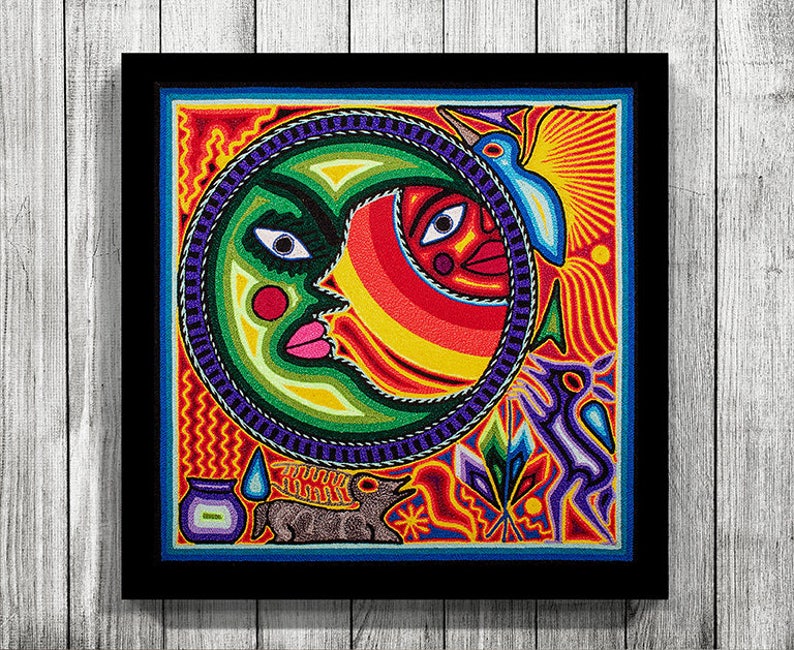 Arte Huichol, Decoración Mexicana, Estampado Huichol, Pintura Mexicana, Arte Digital Mexicano, Arte de pared mexicano, Impresión Digital, Impresión Mexicana, Arte Mexicano imagen 1