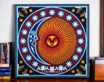 12" Huichol painting, Native art, Huichol art, Mexican art, Mexican decor, Mexican painting, Mexican wall art, Mexican folk art, 30-539
