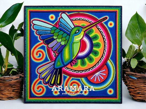 12" Huichol painting, Mexican decor, Mexican painting, Native art, Mexican art, Huichol art, Mexican wall art, Mexican folk art, 30-560