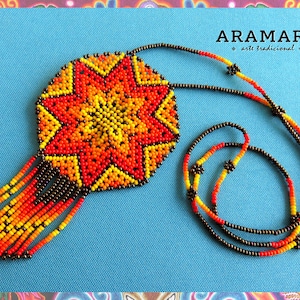 Huichol necklace, Mexican Necklace, Huichol Jewelry, Mexican Jewelry, Medallion necklace,Round necklace,boho necklace,Star necklace CRM-0060