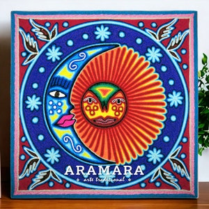 12" Pintura huichol, Arte nativo, Arte huichol, Arte mexicano, Decoración mexicana, Pintura mexicana, Arte mural mexicano, Arte popular mexicano, 30-552