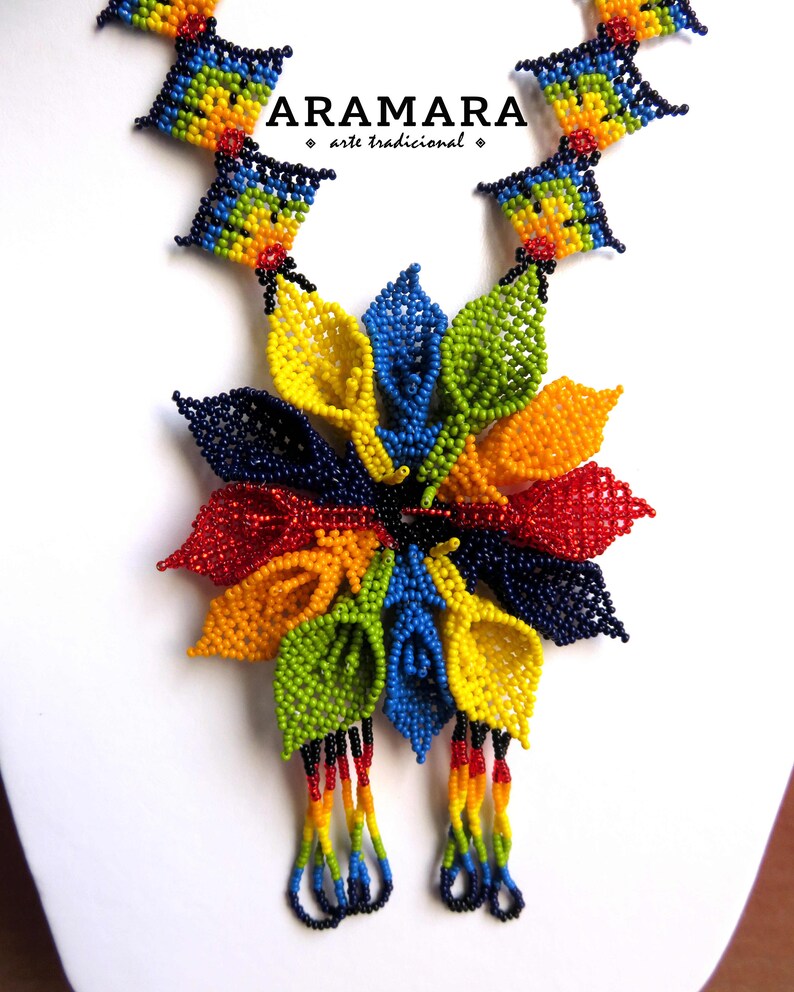 Beaded Flower Huichol jewelry Mexican Necklace Huichol necklace Flower necklace Mexican Jewelry CFG-0194 Native american necklace