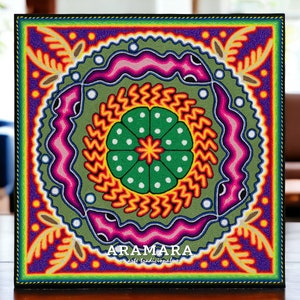 12&quot; Huichol painting, Native art, Huichol art, Mexican art, Mexican decor, Mexican painting, Mexican wall art, Mexican folk art, 30-522
