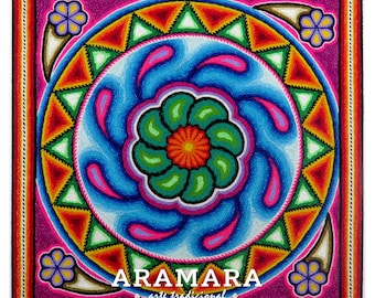 12" Huichol painting, Mexican decor, Mexican painting, Native art, Mexican art, Huichol art, Mexican wall art, Mexican folk art, 30-578