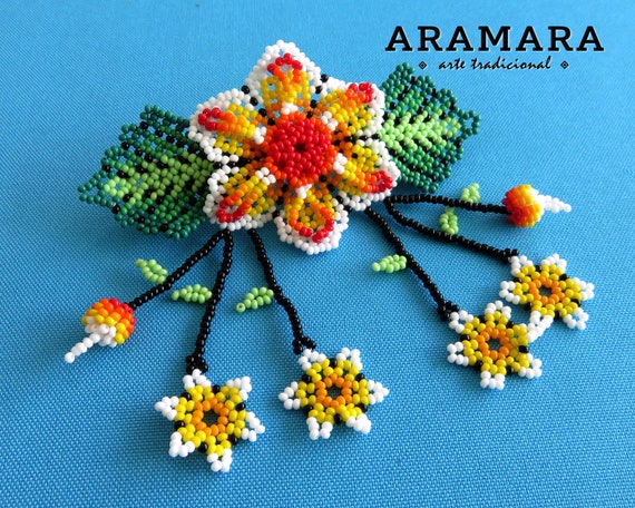 Huichol Hair Accessory Indigenous Beaded Barrette, Handmade Huichol Hair Clip  main image 3