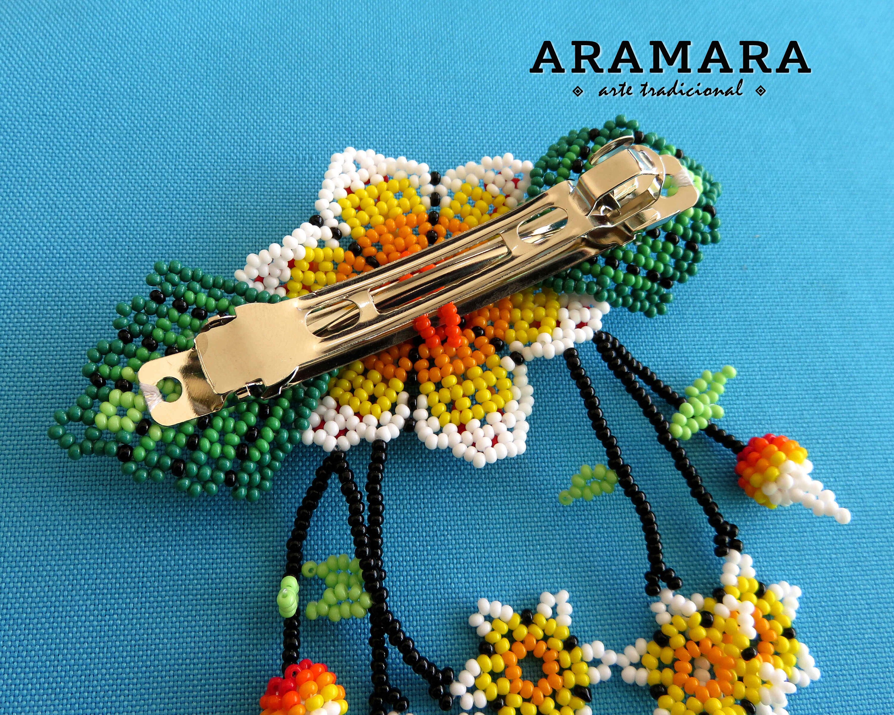 Handmade Artisan by Huicholes Mexican Beaded Flower Hair Barrett il_fullxfull.5514990803_mmmf.jpg main image 3
