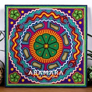 12&quot; Huichol painting, Native art, Huichol art, Mexican art, Mexican decor, Mexican painting, Mexican wall art, Mexican folk art, 30-541
