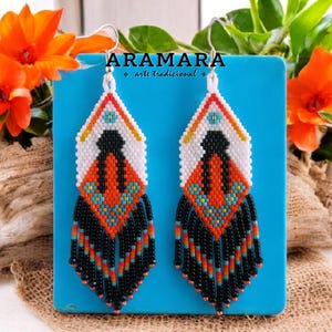 Huichol Earrings,  Doll earrings, Mexican earrings,Native american earrings, MMIW earrings, Fringe Earrings, Seed Bead Earrings, Statement,