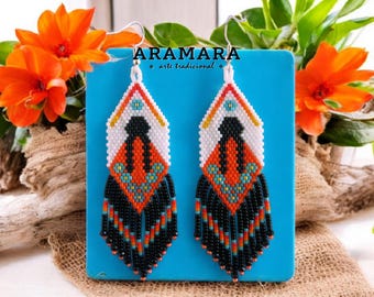 Huichol Ohrringe, Puppenohrringe, Mexikanische Ohrringe, Indianer Ohrringe, MMIW Ohrringe, Fransen Ohrringe, Seed Bead Ohrringe, Statement Ohrringe,