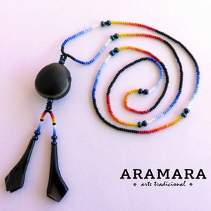 Collar mexicano, Collar huichol, Collar nativo americano, Joyería mexicana, Collar de mal de ojo, Frijol de mar, Ojo de Venado, Ojo de venado, 0082