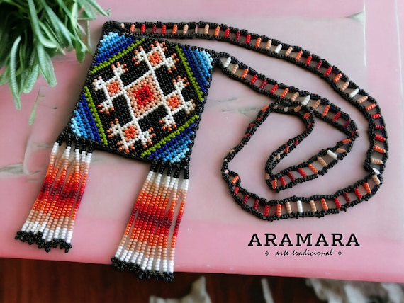 Huichol Morral Huichol Jewelry Ojo De Dios Necklace Huichol Necklace Native American Necklace Mexican Jewelry Pouch Necklace COM 0053 Etsy