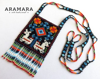 Huichol necklace, Mexican Necklace, Huichol Jewelry, Mexican Jewelry, Huichol beadwork, Eagle necklace, Ojo de Dios, Eye of God CAM-0040