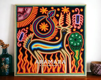 12" Huichol painting, Native art, Huichol art, Mexican art, Mexican decor, Mexican painting, Mexican wall art, Mexican folk art, 30-544