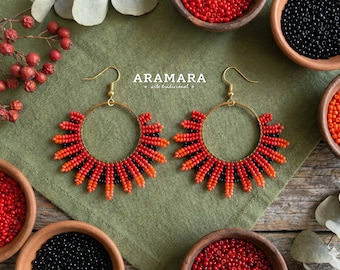 Hoop Earrings, Mexican Folk Art, Mexican Earrings, Seed Bead Earrings, Native American Earrings, Huichol Earrings, Round earrings, Swirl,