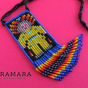Shaman necklace, marakame, Huichol necklace, Mexican Necklace, Huichol Jewelry, Mexican Jewelry, Huichol beadwork,  Chest plate, Boho COM-63