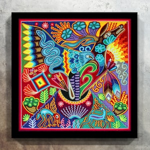 Huichol Print, Mexican Art, Mexican Print, Mexican Painting, Mexican decor, Mexican Digital Art, Huichol Art, Digital Print,Mexican wall art
