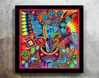 Huichol Print, Mexican Art, Mexican Print, Mexican Painting, Mexican decor, Mexican Digital Art, Huichol Art, Digital Print,Mexican wall art