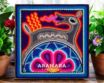 8" Huichol painting, Native art, Mexican folk art, Mexican wall art, Huichol art, Mexican decor, Mexican painting, Mexican art, 20-263