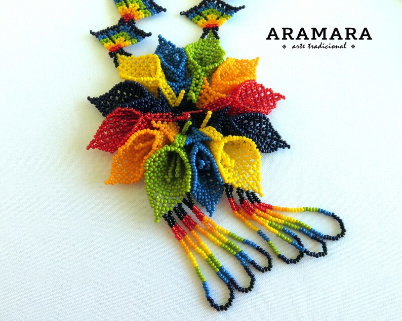 Beaded Flower Huichol jewelry Mexican Necklace Huichol necklace Flower necklace Mexican Jewelry CFG-0194 Native american necklace
