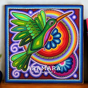 12&quot; Huichol painting, Huichol art, Mexican decor, Mexican painting, Mexican wall art, Native art, Mexican art, Mexican folk art, 30-558
