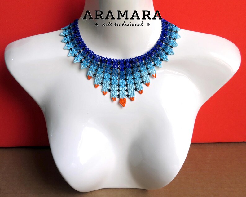 Huichol beadwork, Mexican Necklace, Beaded necklace, Huichol necklace, Huichol Jewelry, Mexican Jewelry, Bib, Choker necklace, COM-0049 image 6