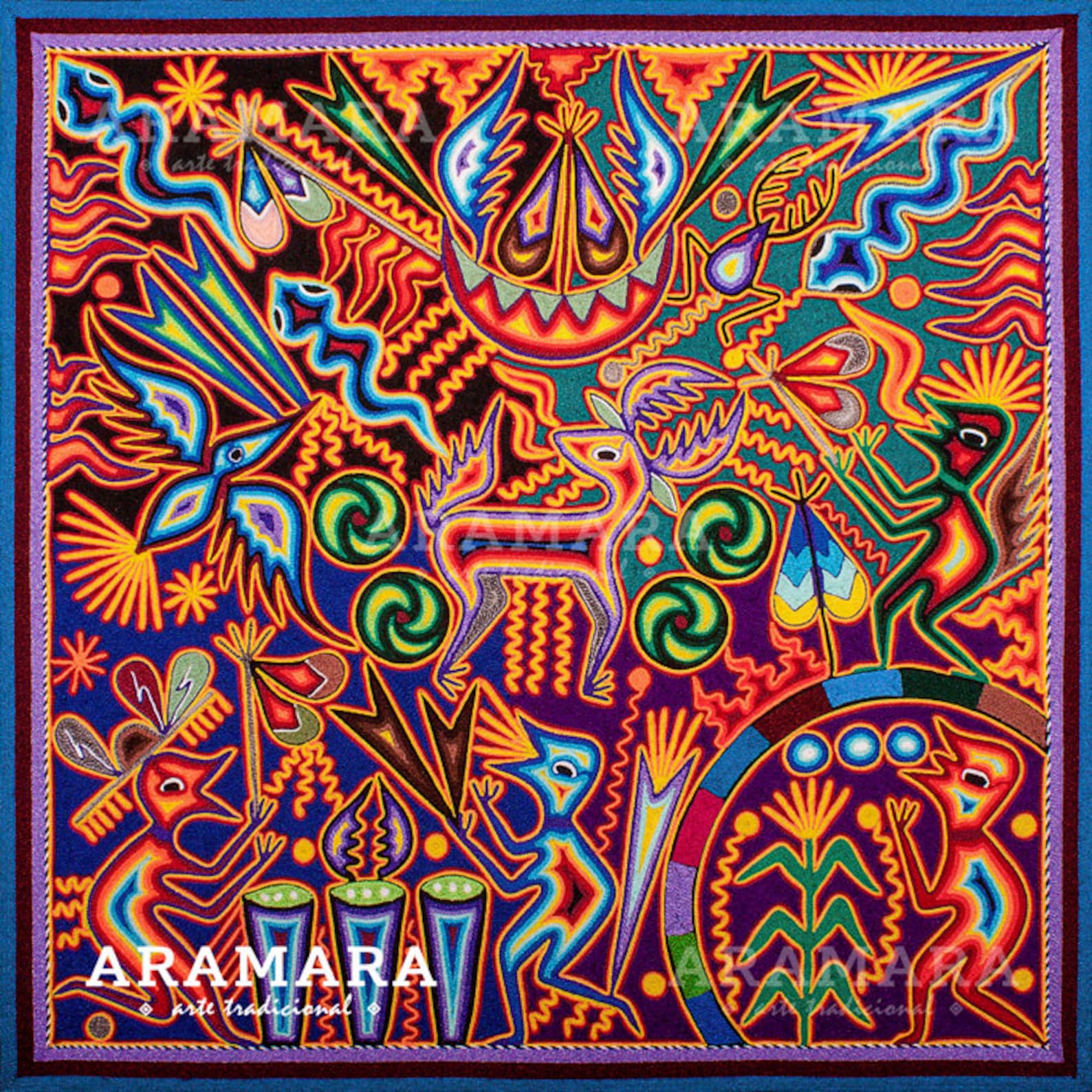 Mexican Wall Art Huichol Print Huichol Art Mexican Print Etsy