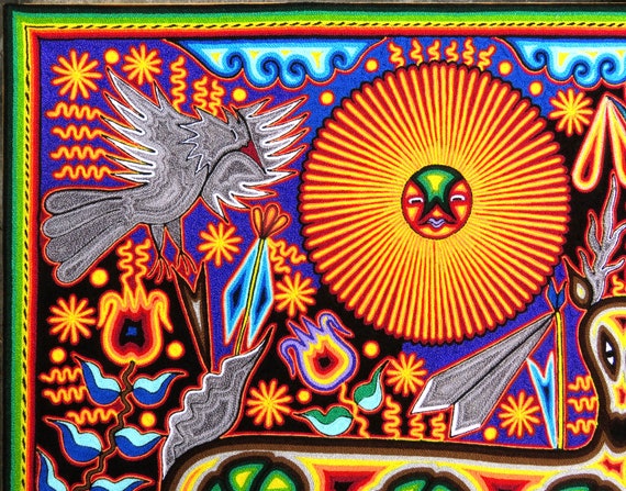 24インチ ウイチョル族の絵画、メキシコの民芸品、ウイチョル族の芸術