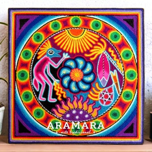 12" Huichol painting, Native art, Mexican wall art, Huichol art, Mexican painting, Mexican art, Mexican decor, Mexican folk art, 30-573