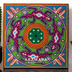 12" Huichol painting, Native art, Huichol art, Mexican art, Mexican decor, Mexican painting, Mexican wall art, Mexican folk art, 30-543