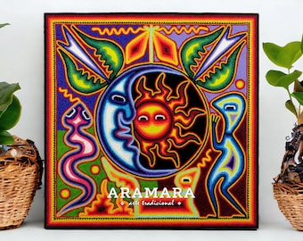 12" Huichol painting, Native art, Mexican painting, Huichol art, Mexican wall art, Mexican decor, Mexican art, Mexican folk art, 30-536