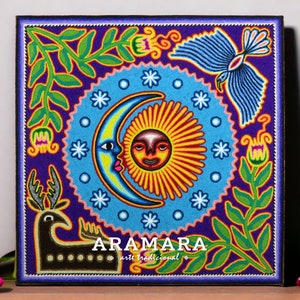 12&quot; Huichol painting, Native art, Huichol art, Mexican art, Mexican decor, Mexican painting, Mexican wall art, Mexican folk art, 30-550