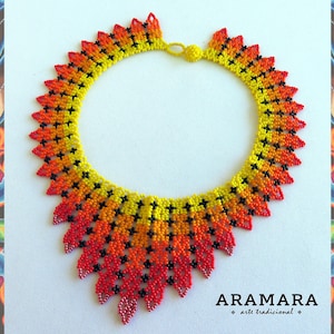 Mexican Necklace, Choker necklace, Bib, Huichol necklace, Huichol beadwork, Beaded necklace, Huichol Jewelry, Mexican Jewelry, COM-0048