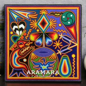 12" Huichol Yarn painting, Mexican art, Mexican painting, Mexico art, Huichol art, Huichol painting, Huichol Yarn, Mexican decor 30-527