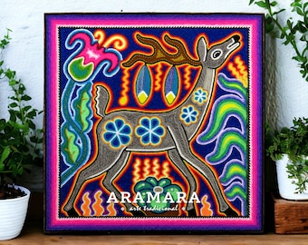 12" Huichol painting, Huichol art, Mexican decor, Mexican painting, Mexican wall art, Native art, Mexican art, Mexican folk art, 30-556