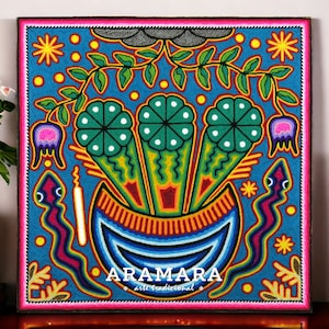 12&quot; Huichol painting, Native art, Huichol art, Mexican art, Mexican decor, Mexican painting, Mexican wall art, Mexican folk art, 30-545