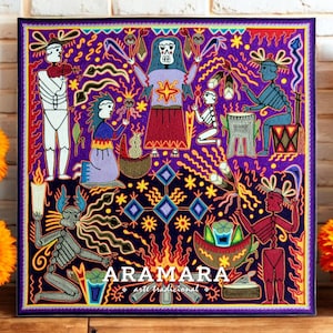 24&quot; Huichol painting, Mexican folk art, Huichol art, Mexican art, Mexican wall art, Mexican decor, Native art, Mexican painting, 60-269